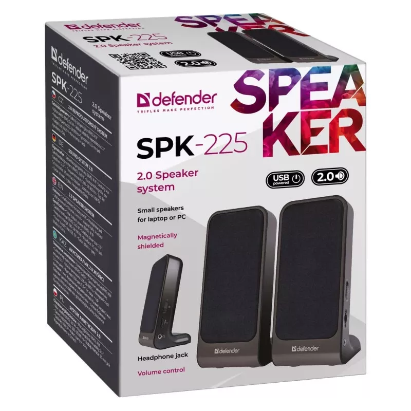 DEFENDER SPK-225 káblové 2.0 reproduktory, 4 W RMS, USB/DC 5 V, 3,5 mm, čierne