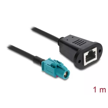 Koaxiálny kábel DELOCK 90700 – 1 m, HSD Z na RJ-45, čierny/modrý