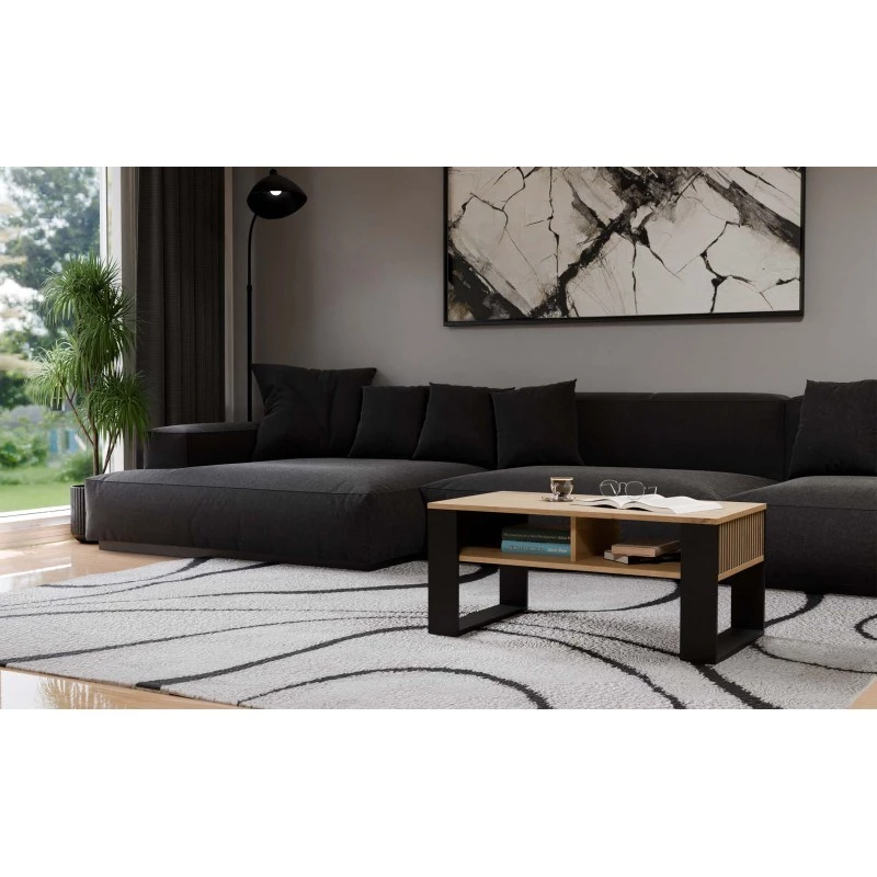 top e shop STOLIK KAWOWY ŁAWA MODERN 2P štíhly Dub Artisan čierne lamely