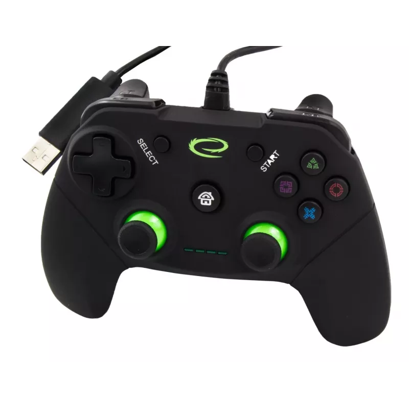 Esperanza EGG110K Vanquisher drôtový USB gamepad pre PC/PS3, s vibráciami, 12 tlačidiel, 2 analógové páčky, čierno-zelený