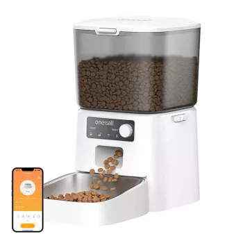 Automatický dávkovač krmiva Oneisall PFD001 Pro biely — kapacita 4L, programovateľné kŕmenie