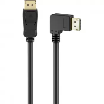 Kábel DisplayPort samec 90° > DisplayPort samec, 8K / 144Hz (čierny, 2 metre, 1 samec 90° bočne zahnutý, 54 Gbit/s, DisplayPort 2.0 / 2.1)