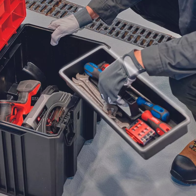 Einhell 4540021 E-Case M systémový kufor, box na náradie, polypropylén, nosnosť 90 kg, čierno-červený