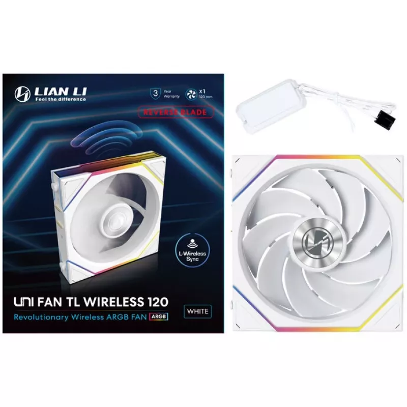 Lian Li UNI FAN TL Wireless 12RTL1W1W ventilátor do skrinky, ARGB, PWM, Reverse Blade, 120 mm, biely