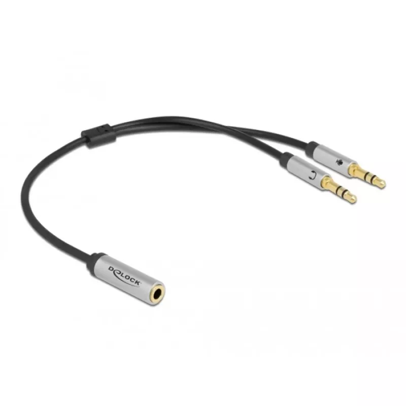 Delock - adaptér pre headset - mini-phone stereo 3,5 mm 4-pole samica na stereo mini jack konektor samec - 27cm - čierny (66740)