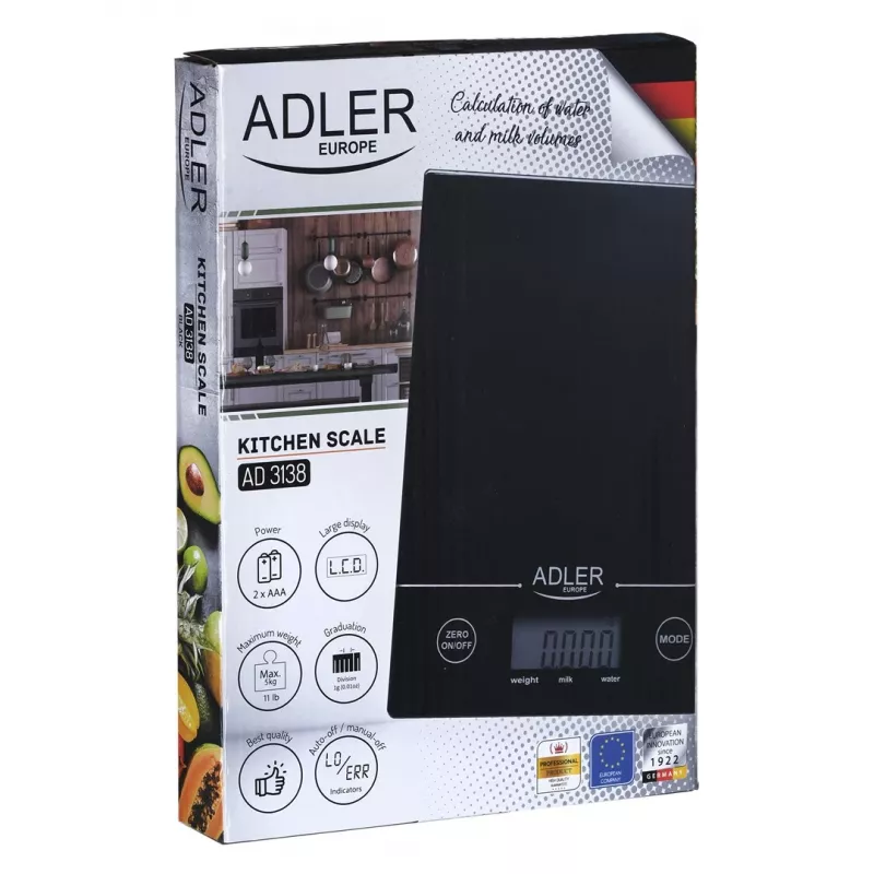 Adler AD 3138 b Mechanická kuchynská váha Čierna Doska Obdĺžniková