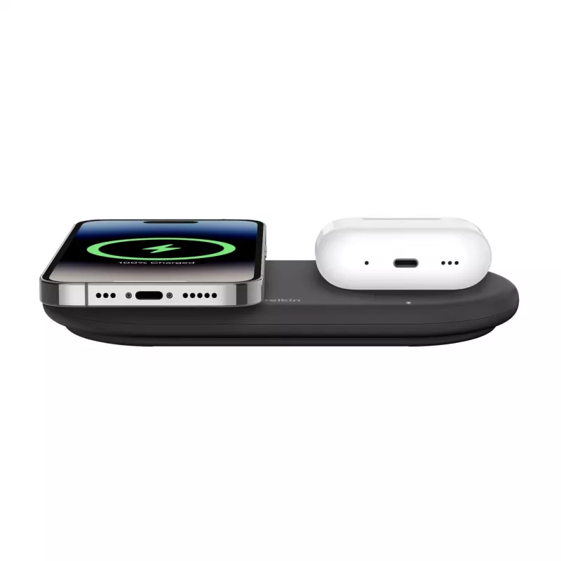 Belkin WIZ021VFBK – 2-in-1 bezdrôtová nabíjacia stanica s technológiou Qi2 15 W, čierna