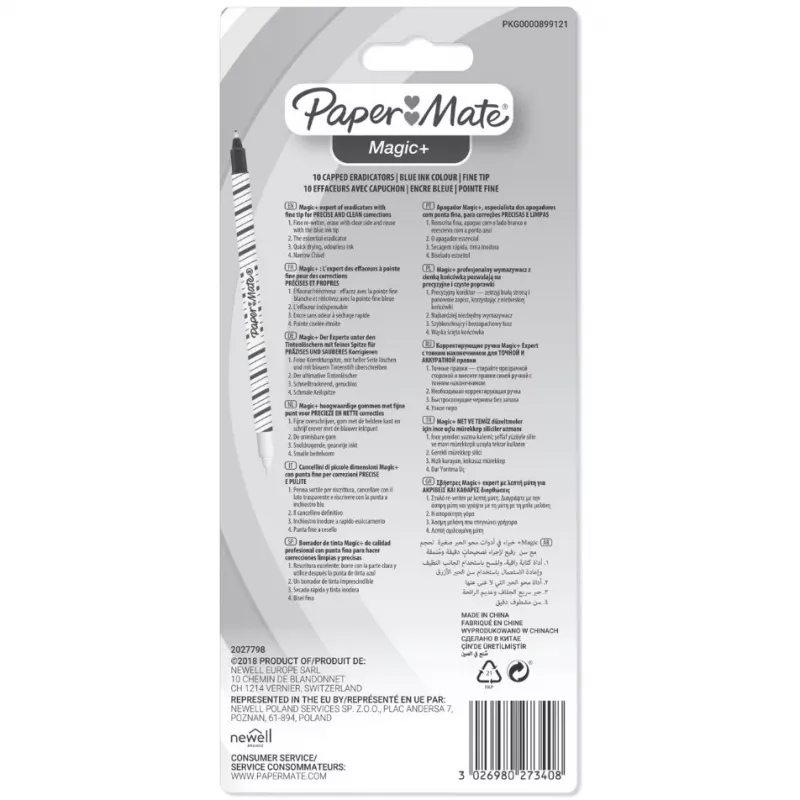 Paper Mate Magic+ pero na vymazávanie atramentu, jemné, modré/biele, 10 ks