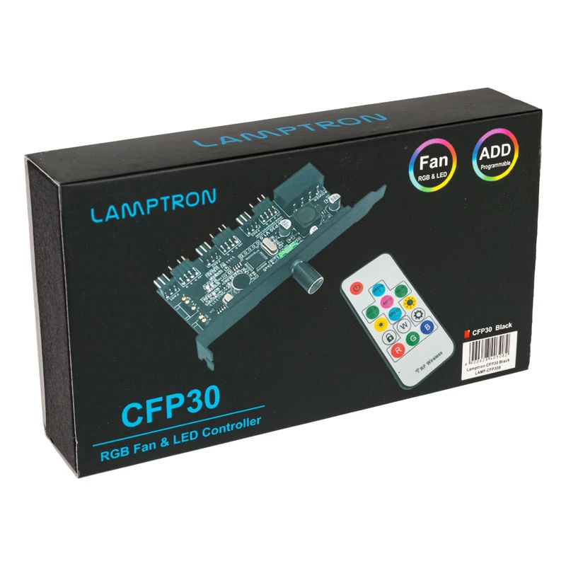 PCI slotový ventilátor a RGB LED kontrolér Lamptron CFP30, čierny