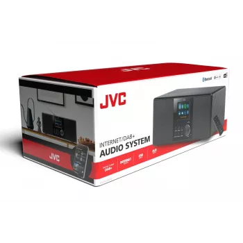 Internetové rádio JVC RA-E981B — Wi‑Fi & Bluetooth streaming, DAB+, FM, 2x5W, 40 pamätí staníc, USB, AUX, LCD displej