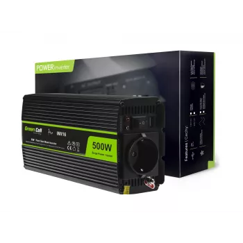 Automenič Green Cell INV16 500 W DC 12 V na AC 230 V, 50 Hz, USB konektor, aktívne chladenie, čierna