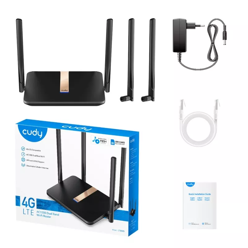 Cudy LT500D bezdrôtový router Fast Ethernet Dual-Band (2,4 GHz / 5 GHz) 4G čierny