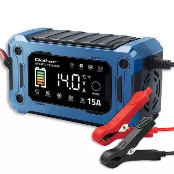 Inteligentná 12V 15A nabíjačka QOLTEC s mikroprocesorom a LCD — pre AGM, GEL, SLA, EFB, LiFePO4 batérie