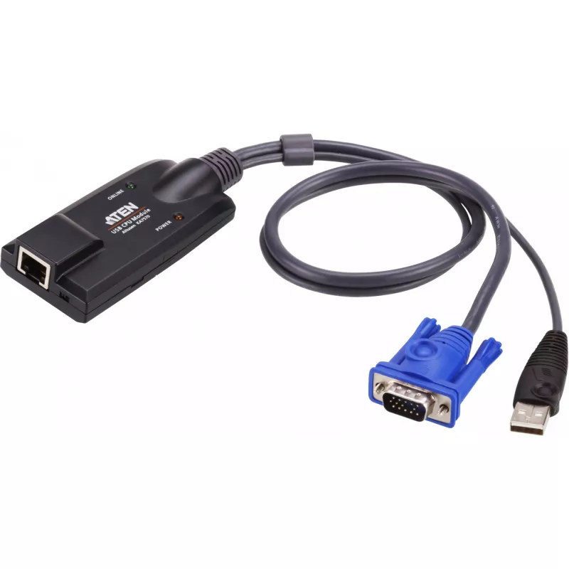 ATEN USB - VGA na Cat5e/6 KVM adaptérový kábel (CPU modul), PS/2, PS/2, VGA, čierna, modrá, metalická, RJ-45, 1 x RJ-45