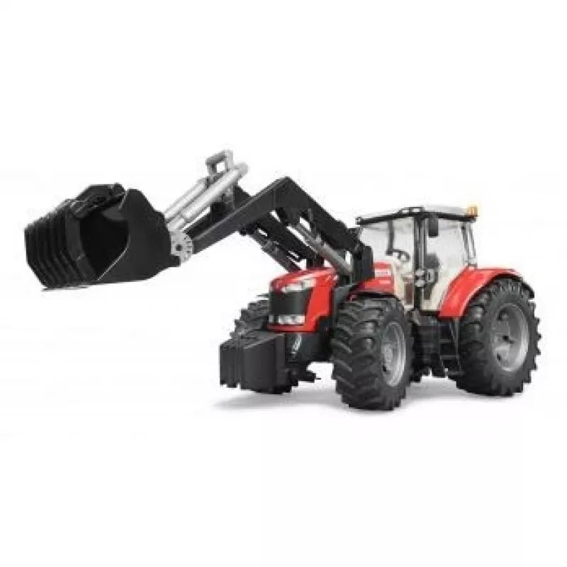 Hračkársky traktor BRUDER Massey Ferguson 7624 s čelným nakladačom, červený, pre deti od 3 rokov