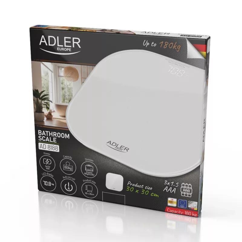 Adler osobná váha | AD 8188 | maximálna nosnosť 180 kg | presnosť 100 g | biela