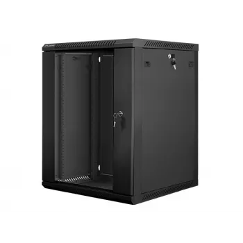 Lanberg nástenný inštalačný rozvádzač 19'' 15U 600x600mm čierny (sklenené dvere)