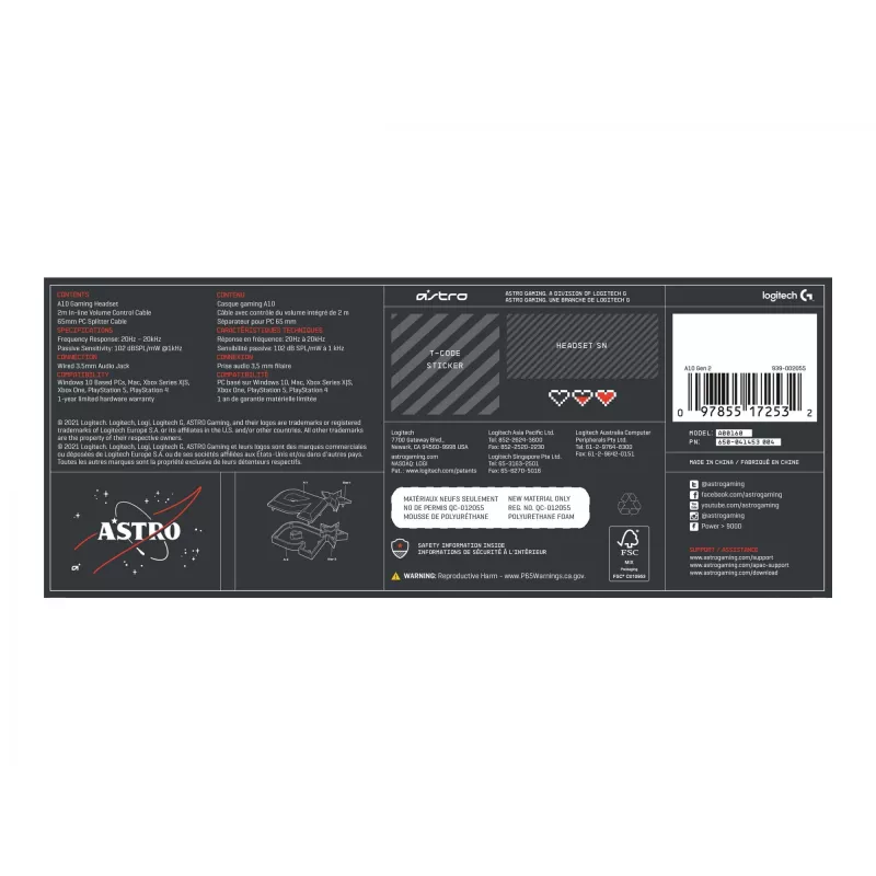 Logitech ASTRO Gaming A10 Gen 2 - headset - Over-Ear - káblový - 3,5 mm jack - čierny (939-002047)