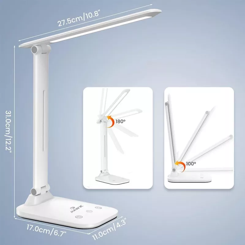 Stolná lampa Hawk HW-LAMP01 biela LED nastaviteľný jas, nastaviteľné rameno