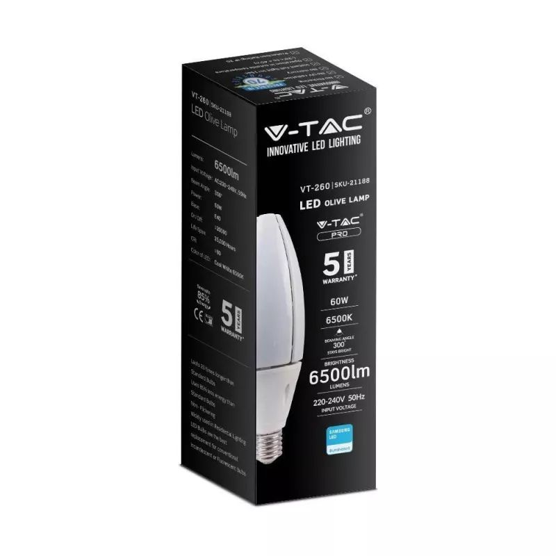 LED lampa V-TAC VT-260 SAMSUNG CHIP 60W E40 4000K 6500lm (SKU 21187) biela