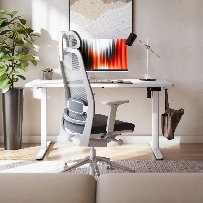 Písací stôl mark adler Leader 7.3 biely — výškovo nastaviteľná ergonomická pracovná stanica