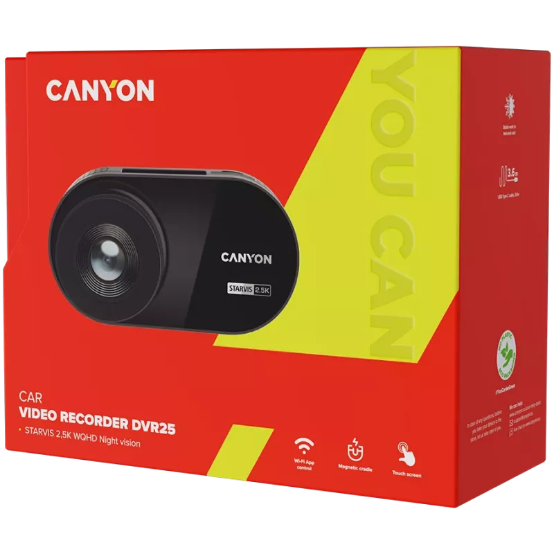 Canyon Dashcam DVR25 WQHD/2.5k/WiFi/App/SD karta čierna maloobchod
