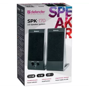 Stolové/regálové reproduktory DEFENDER SPK-170 2.0, 4 W RMS, káblové USB 5 V, 3,5 mm, čierne