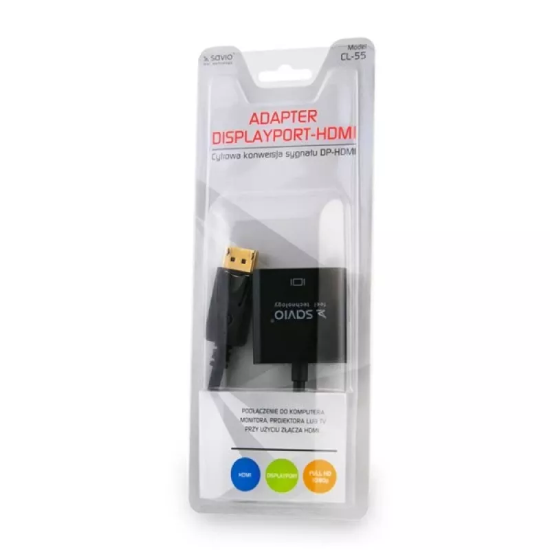 Savio CL-55 video káblový adaptér 0.2 m DisplayPort HDMI Type A (Standard) čierny