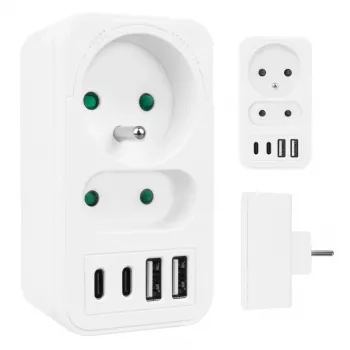 Rozbočovač napájania MACLEAN MCE249 F/W – 2x sieťové zásuvky (16A + 6A) a 4x USB (2x A, 2x C PD 20W)