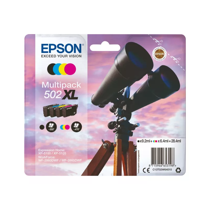 Epson 502XL originálny atramentový multipack, čierna/azúrová/purpurová/žltá, 4x (C13T02W94020)