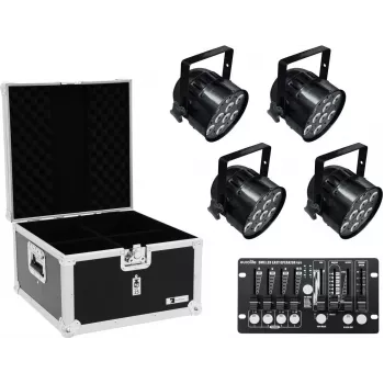 LED PAR reflektorová súprava EUROLITE 4x PAR-56 QCL s flightcase a ovládačom