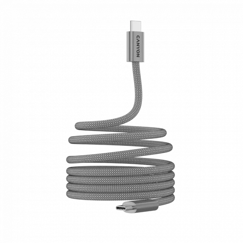 CANYON kábel OnWire 60MG C-C 60W magnetický pletený 1m svetlosivý