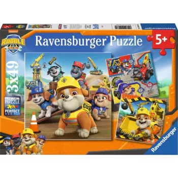Detská sada puzzle Ravensburger Rubble & Crew pracovné vozidlá — 3 puzzle × 49 dielikov