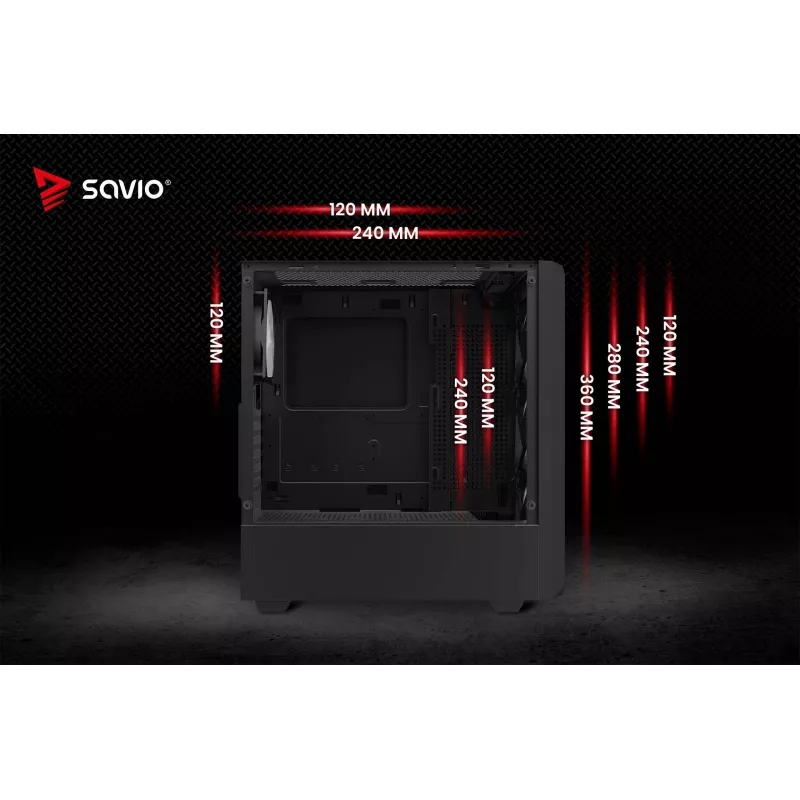 Savio Noctis Glass RGB Cube počítačová skriňa, ATX/Micro-ATX/Mini-ITX, predná strana z tvrdeného skla, RGB ventilátory, čierna