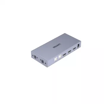 KVM switch Unitek V307A USB HDMI 2-portový 4K Ultra HD 3840x2160@60 Hz HDCP 2.2, kovové puzdro, sivá