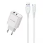 Napájací zdroj Awei PD81T-EU 22,5W s USB káblom a USB-C, biely, GaN