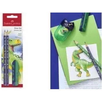 Sada grafitových ceruziek Faber-Castell Dino HB modrá – HB drevené ceruzky, modré telo, sada