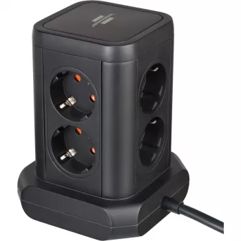 Zásuvková veža Brennenstuhl 1153560010 — 8 zásuviek, 2×USB-A, 1×USB-C, čierna