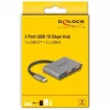 USB hub DELOCK 64337 — USB 3.2 Gen 2 Type-C host, 3 porty (Type-C + 2× Type-A), 10 Gbit/s, sivý, kovové puzdro