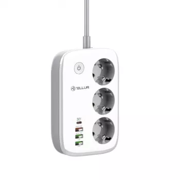 Predlžovacia zásuvka Tellur TLL331521 smart WiFi predlžovacia zásuvka s 3 zásuvkami, PD 30W, QC 18W