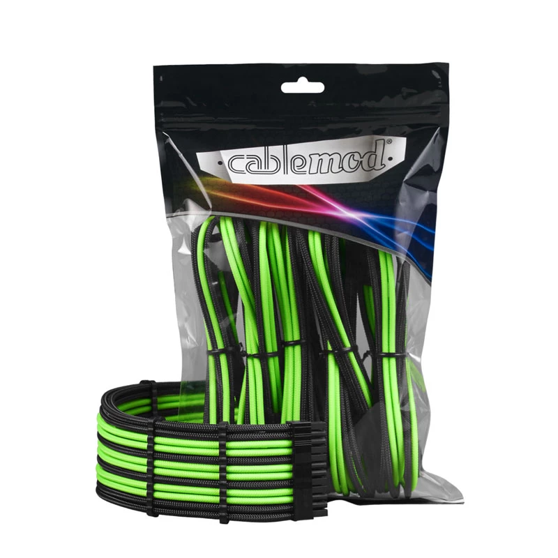 CableMod PRO ModMesh 12VHPWR sada predlžovacích káblov čierna/svetlozelená, 3-pin 16-pin sada
