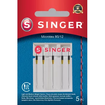 Ihla Microtex SINGER 250053203 veľkosť 80/12 – jemná, ostrá ihla pre presné šitie na ľahkých látkach