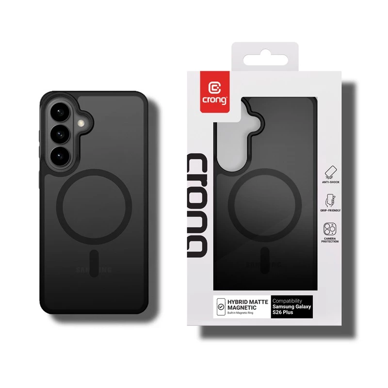 Crong Hybrid Matte Magnetic MagSafe puzdro pre Samsung Galaxy S26+ — TPU + PC, čierna