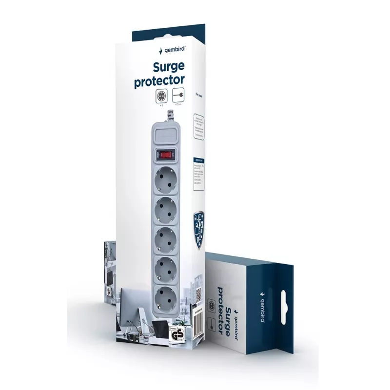 Gembird SPG3-B-15C prepäťová ochrana, 5 zásuviek Schuko, 4,5 m, sivá