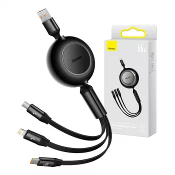 USB 3-in-1 kábel Baseus Bright Mirror — micro USB, USB-C, Lightning, 66 W, 1,1 m