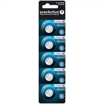 Gombíková batéria everActive CR1616 3V, 50 mAh, 16 mm — balenie 5 ks