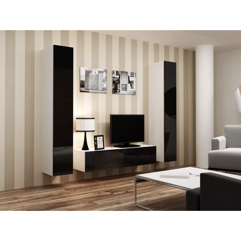 Cama obývacia zostava VIGO 9 biela/čierna lesk