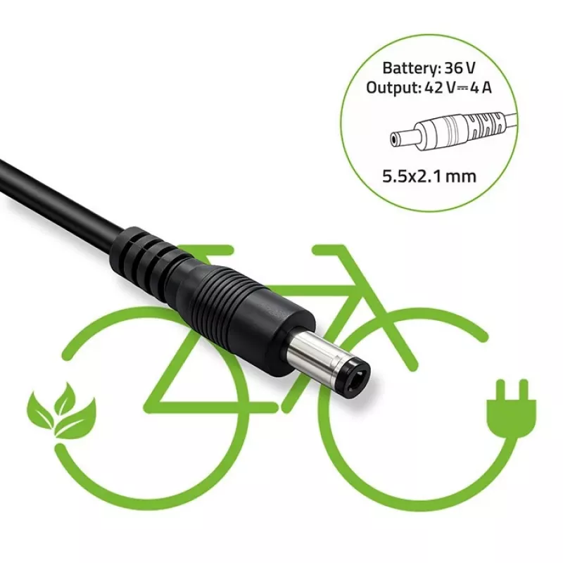 Nabíjačka QOLTEC 36V–42V 4A pre e-bike, DC konektor samec 5,5×2,1 mm