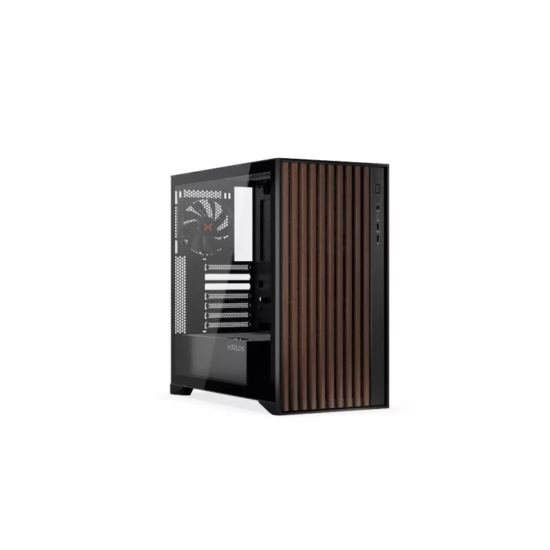 Počítačová skriňa KRUX Palum KRXD008 ATX čierna — 2x 3,5 inch pozície, 2x 2,5 inch pozície, 2x 120 mm ventilátor, GPU do 39,5 cm