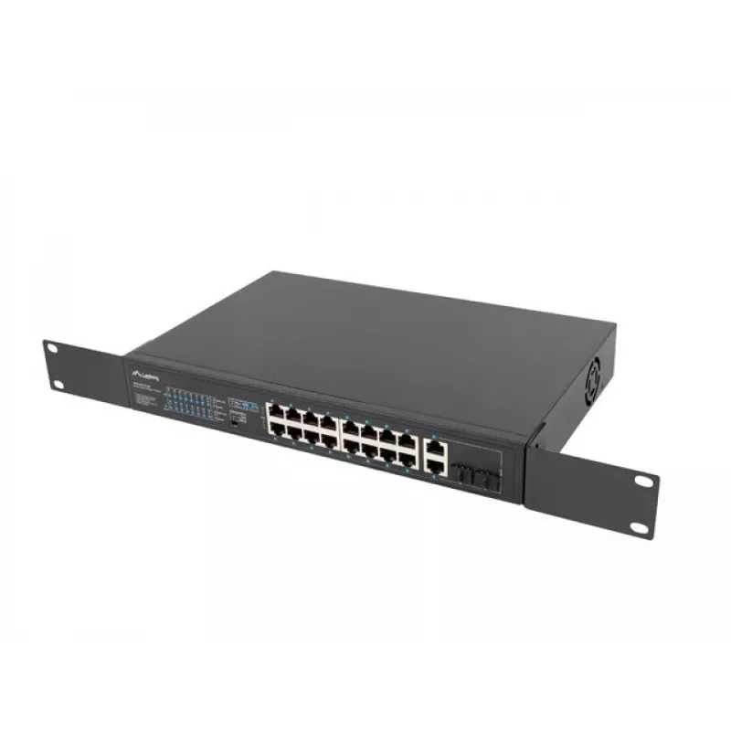 Lanberg RSFE-16P-2C-250 nespravovaný PoE+ prepínač, 16x 10/100 PoE+, 2x Gigabit Combo, 250 W, 1U rack